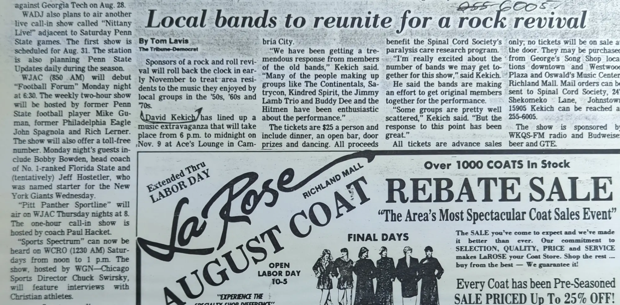 News article: Local Bands to Reunite for Rock Revival