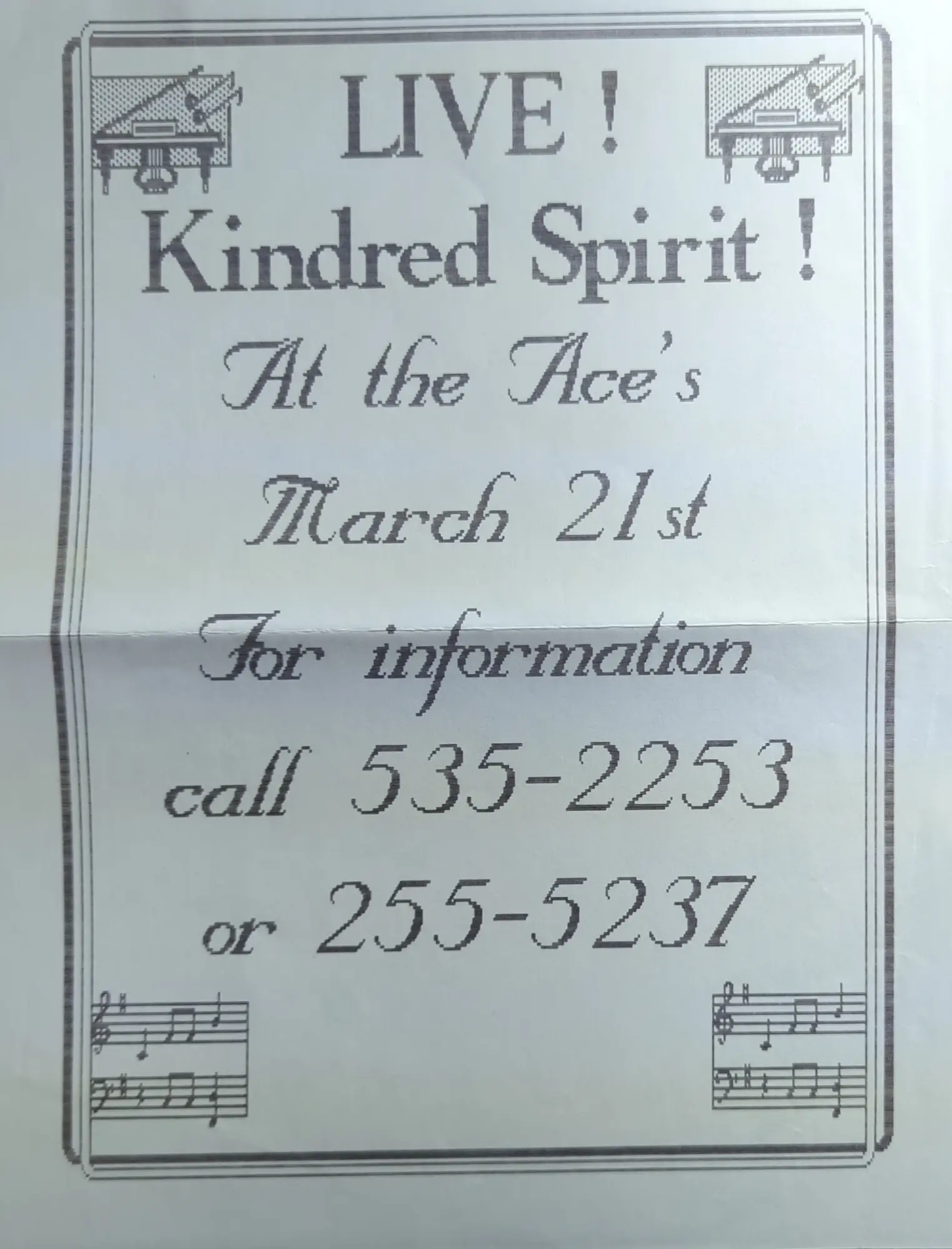 Flyer: Kindred Spirit at Ace's, March 21